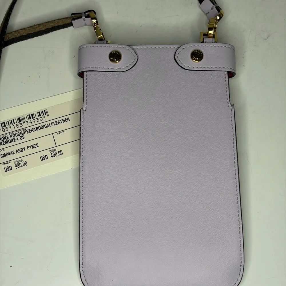 FENDI Peekaboo phone pouch calf leather, canvas strap anemone (lilac) and orange